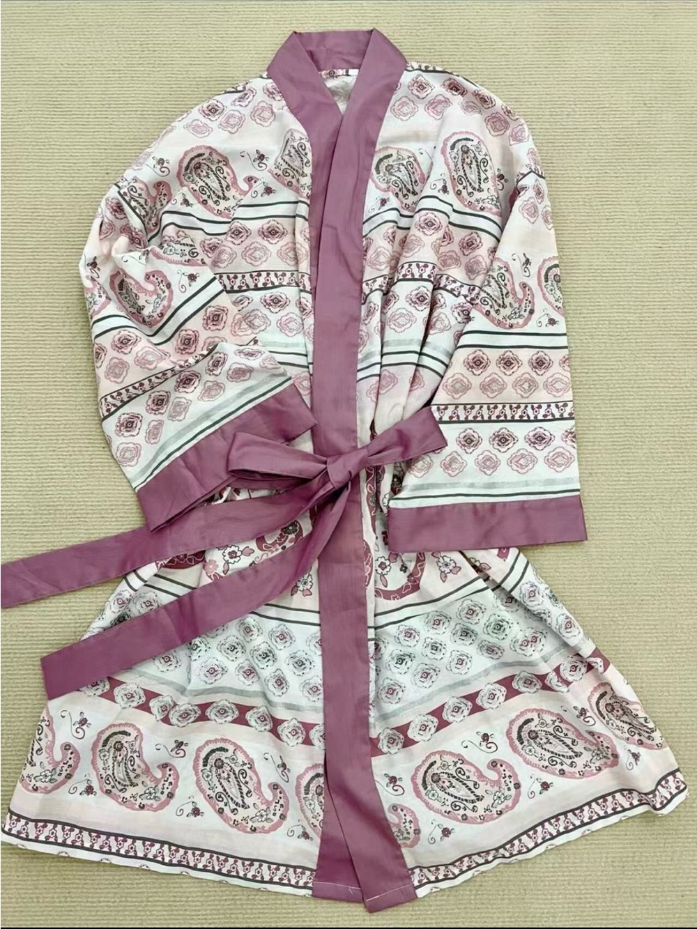 Silk-Feel Paisley Kimono Robe